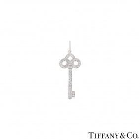 Tiffany & Co. Platinum Diamond Fleur De Lis Key Pendant